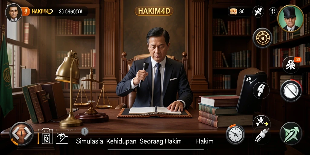 Screenshot gameplay HAKIM4D menunjukkan suasana pengadilan yang mendebarkan.