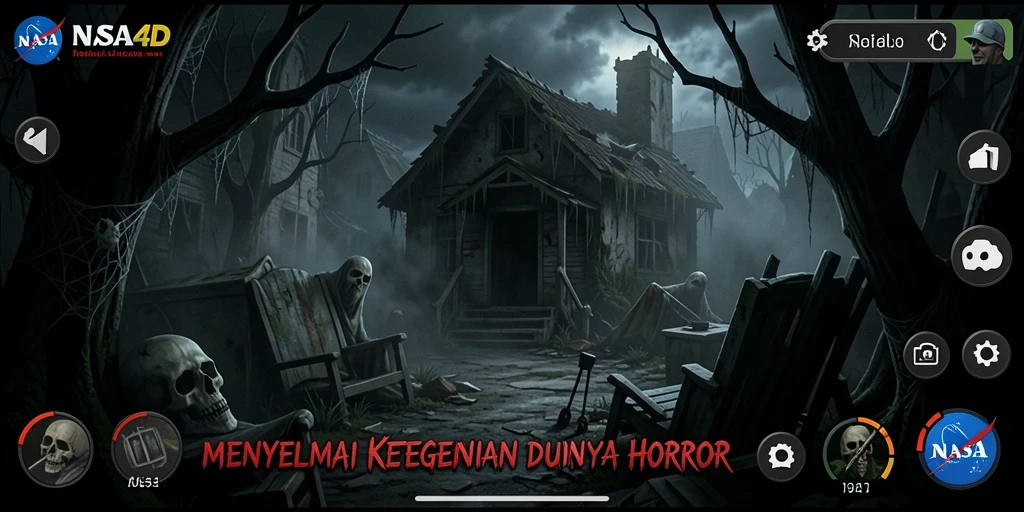 Screenshot NASA4D menampilkan tindakan mendebarkan dalam suasana horor.