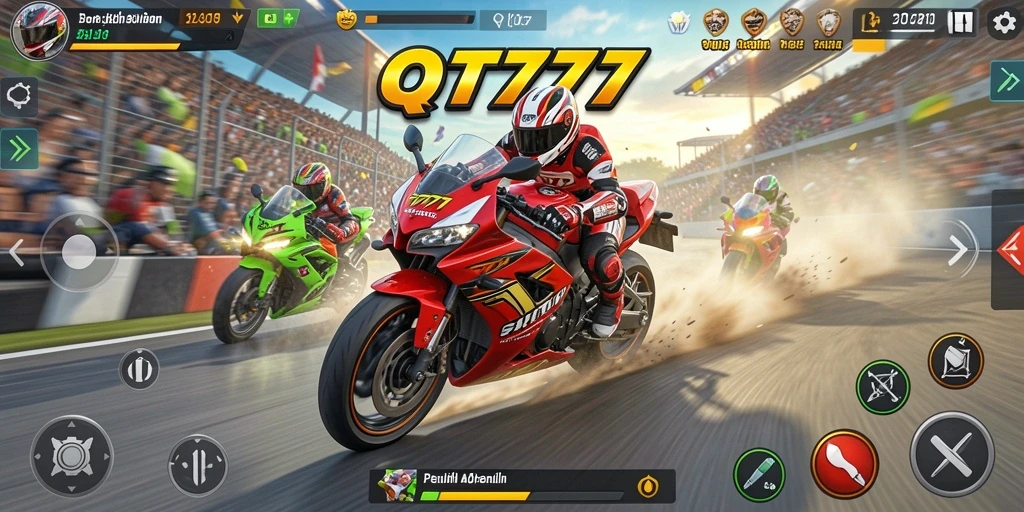 Tampilan gameplay menegangkan dalam balapan motor QT777.