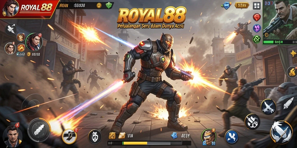 Tangkapan layar utama ROYAL88 yang menampilkan aksi pertempuran seru.